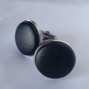 Black Faux Leather Cuff Links